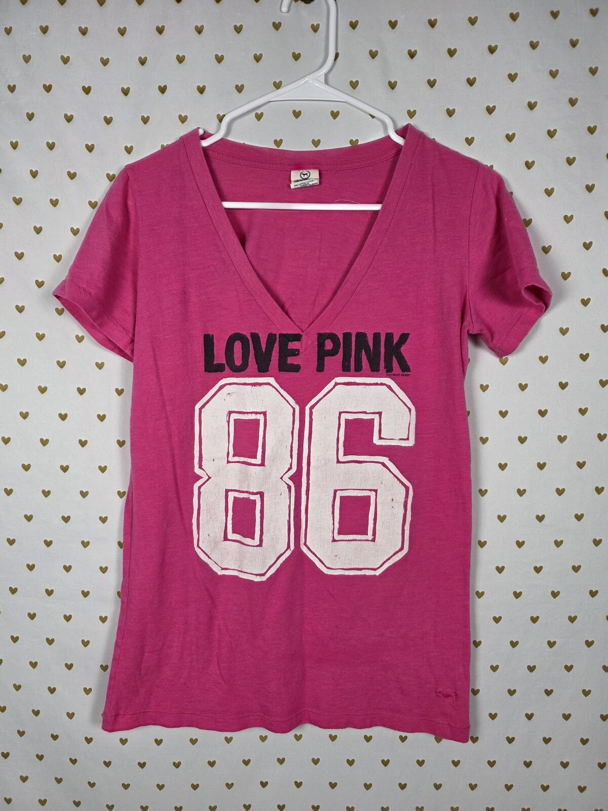 Victorias Secret PINK Vintage Y2k V Neck 86 Love tee shirt MEDIUM