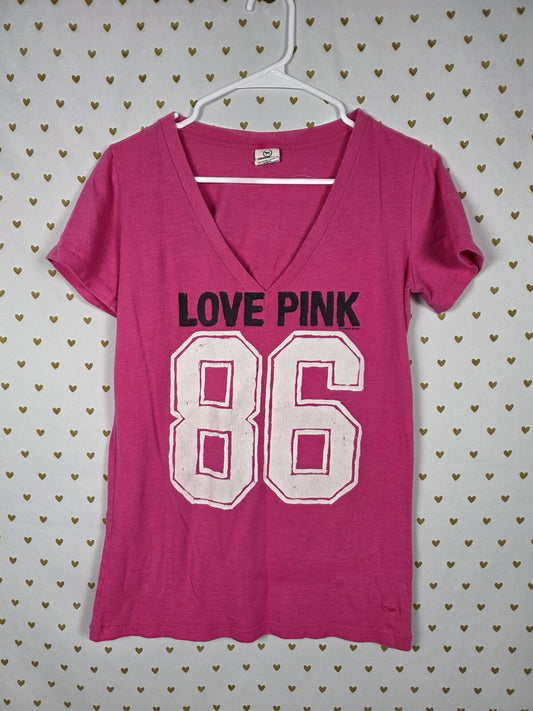 Victorias Secret PINK Vintage Y2k V Neck 86 Love tee shirt MEDIUM
