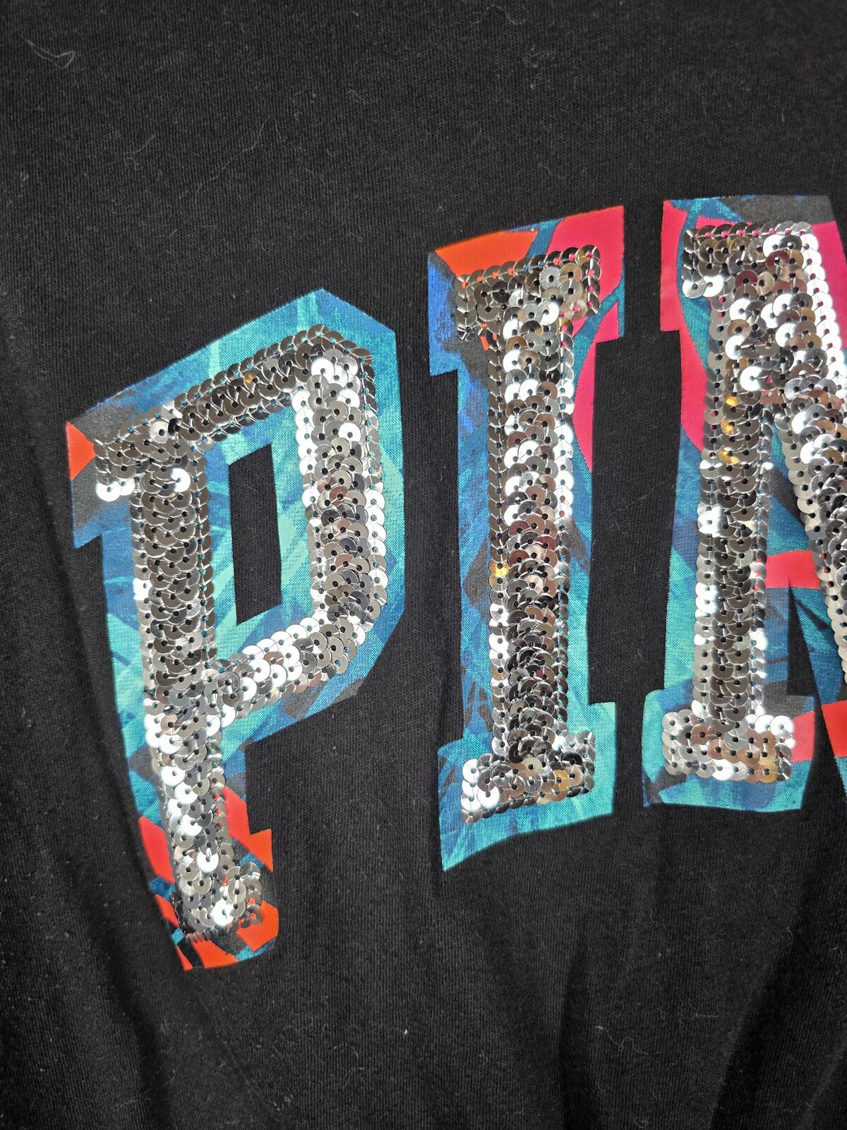Victorias Secret PINK BLING logo cropped sequined tee shirt MEDIUM