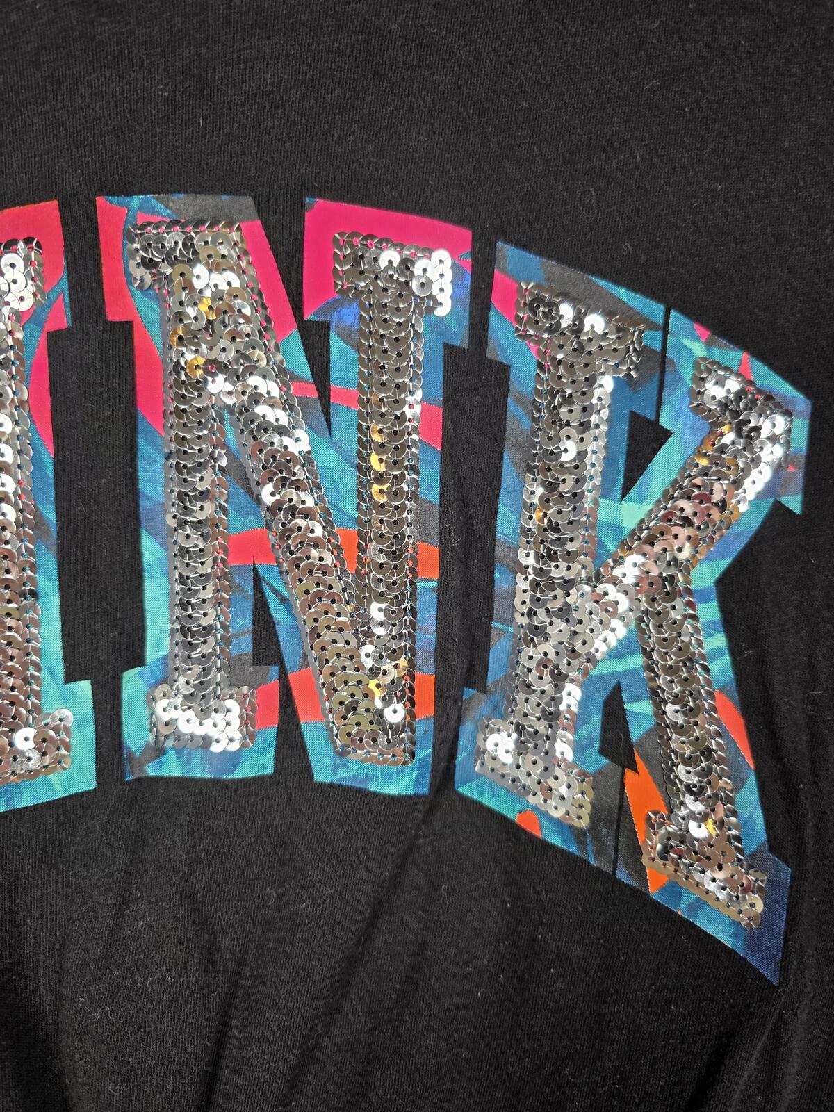 Victorias Secret PINK BLING logo cropped sequined tee shirt MEDIUM