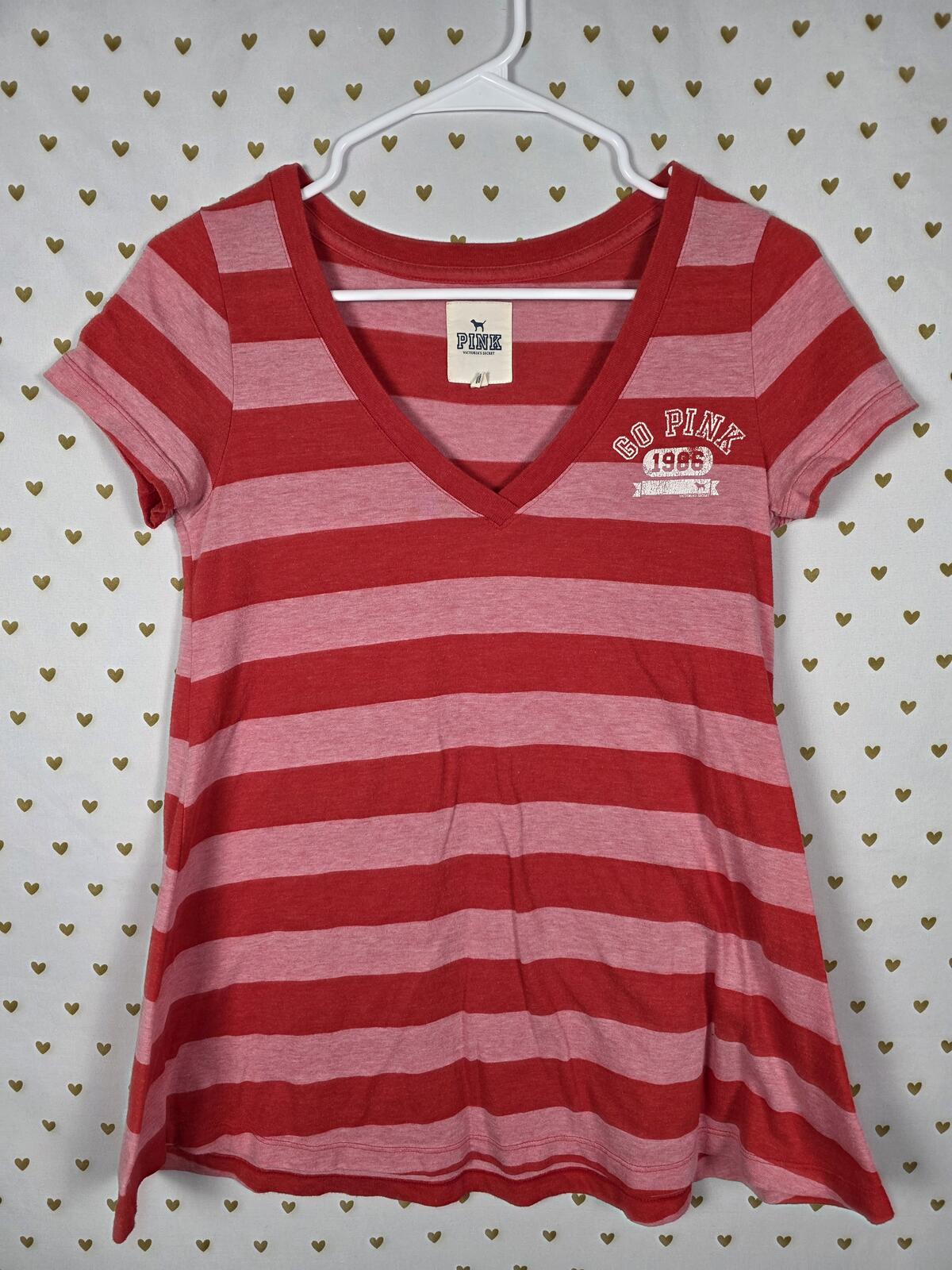 PINK Victoria's Secret Vintage V Neck Tunic Tee Red Striped GO 1986 S Y2k