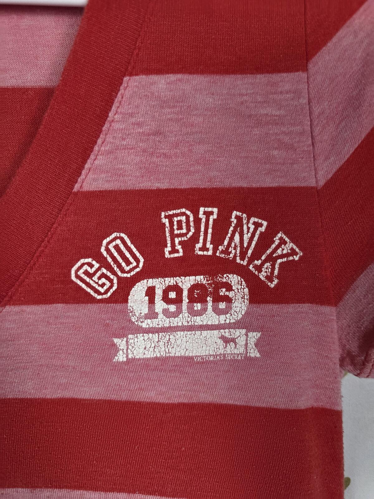 PINK Victoria's Secret Vintage V Neck Tunic Tee Red Striped GO 1986 S Y2k