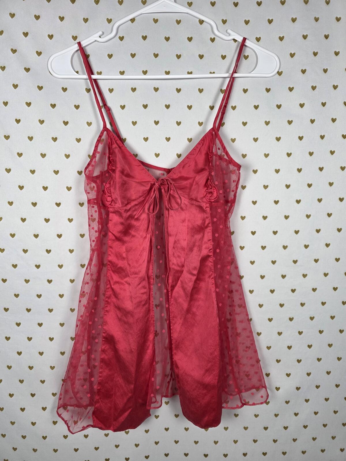 Victorias Secret Milkmaid Babydoll SILK tie front sheer Polka Dot babydoll S y2k