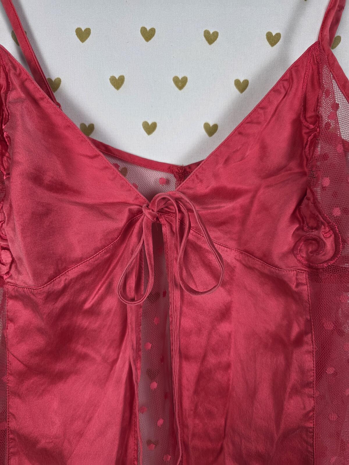 Victorias Secret Milkmaid Babydoll SILK tie front sheer Polka Dot babydoll S y2k