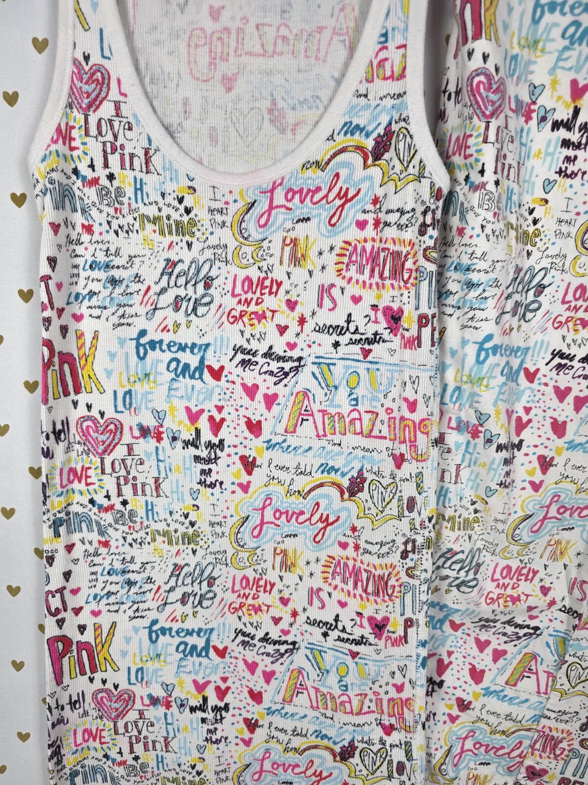 PINK Victoria's Secret HTF Sleep Set Tank Top Pants Graffiti Hearts Y2K RARE
