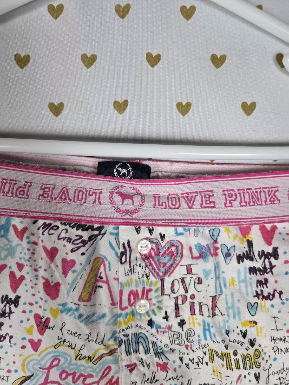 PINK Victoria's Secret HTF Sleep Set Tank Top Pants Graffiti Hearts Y2K RARE