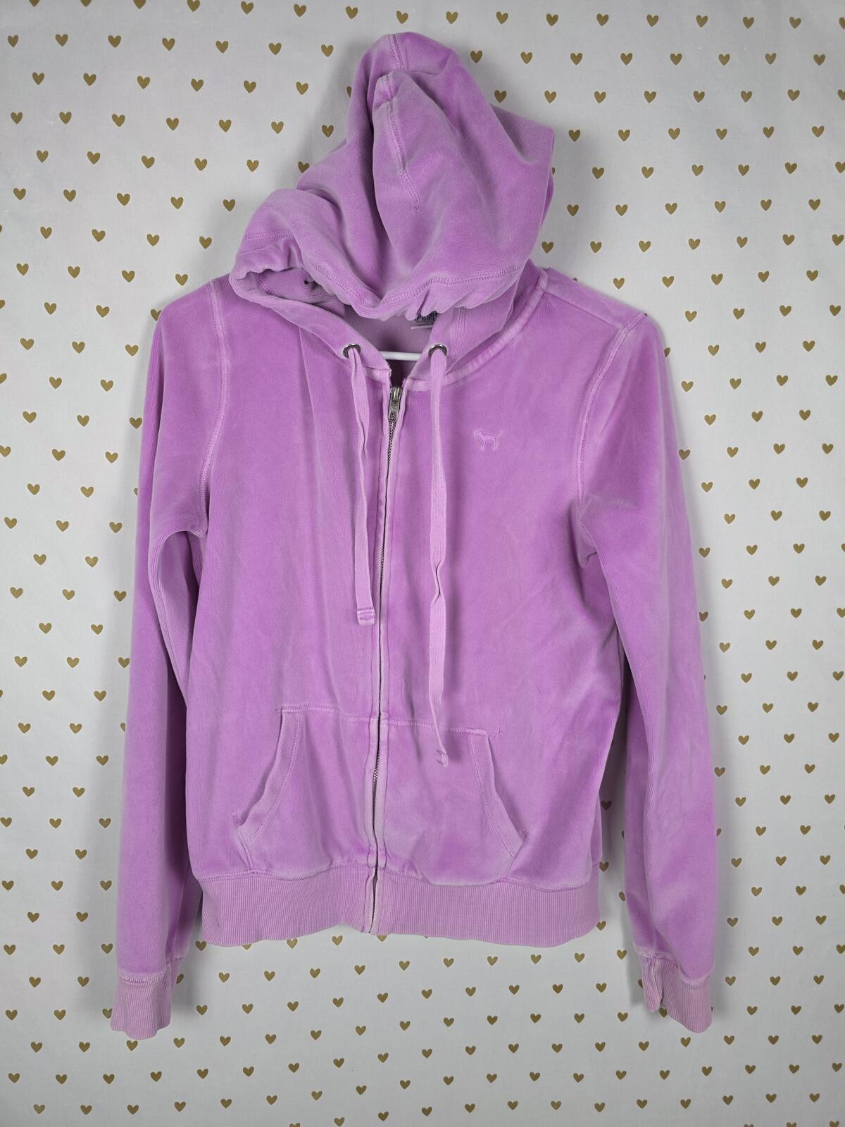 Victorias Secret Pink Vintage PURPLE Velour Bling Full Zip Sequined Hoodie SMALL