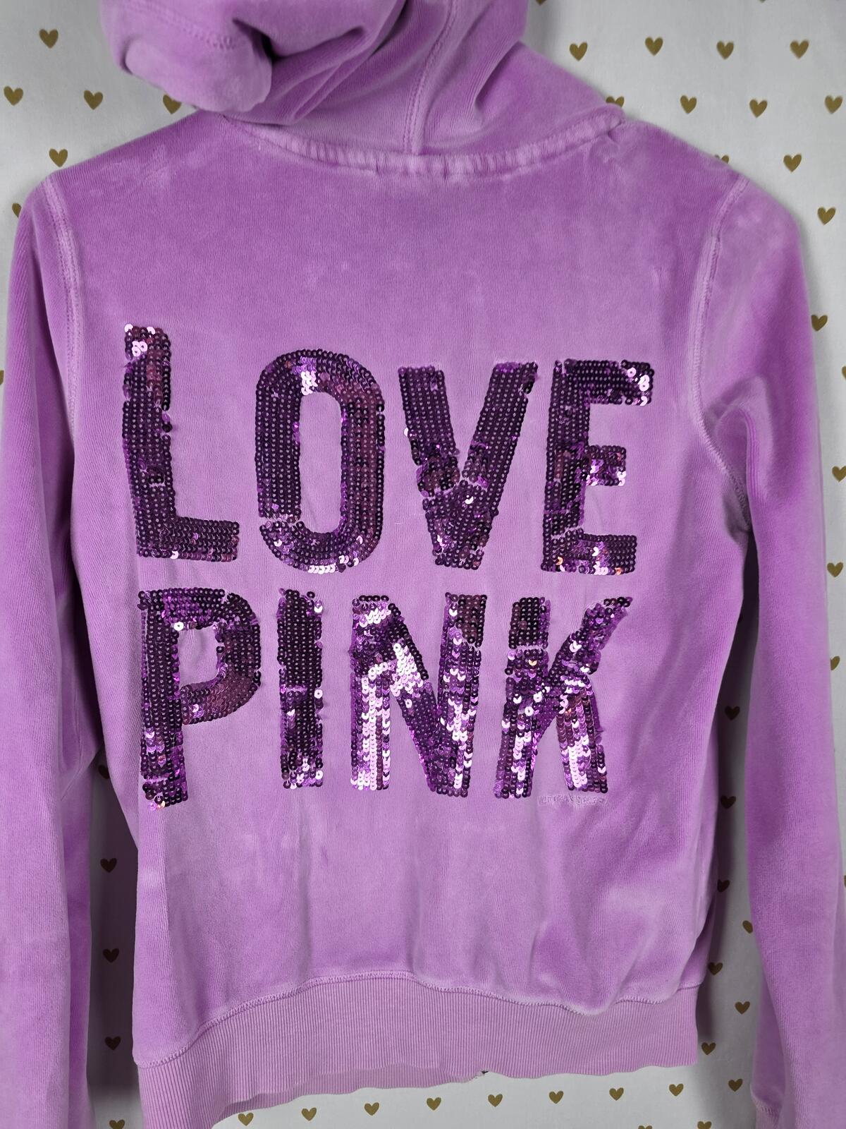 Victorias Secret Pink Vintage PURPLE Velour Bling Full Zip Sequined Hoodie SMALL