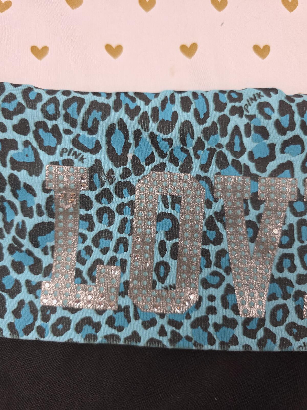 PINK Victoria's Secret Bling Foldover Yoga Shorts Blue Leopard LOVE BLING Y2k S