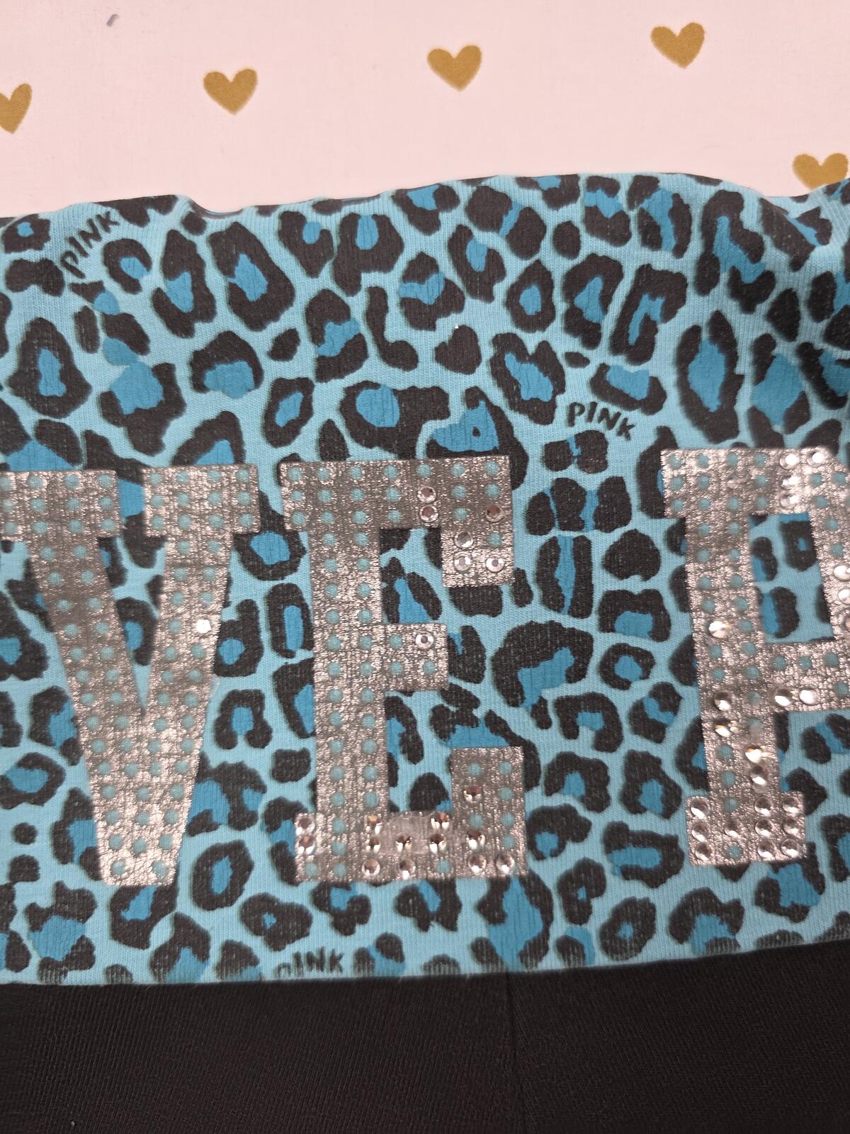PINK Victoria's Secret Bling Foldover Yoga Shorts Blue Leopard LOVE BLING Y2k S