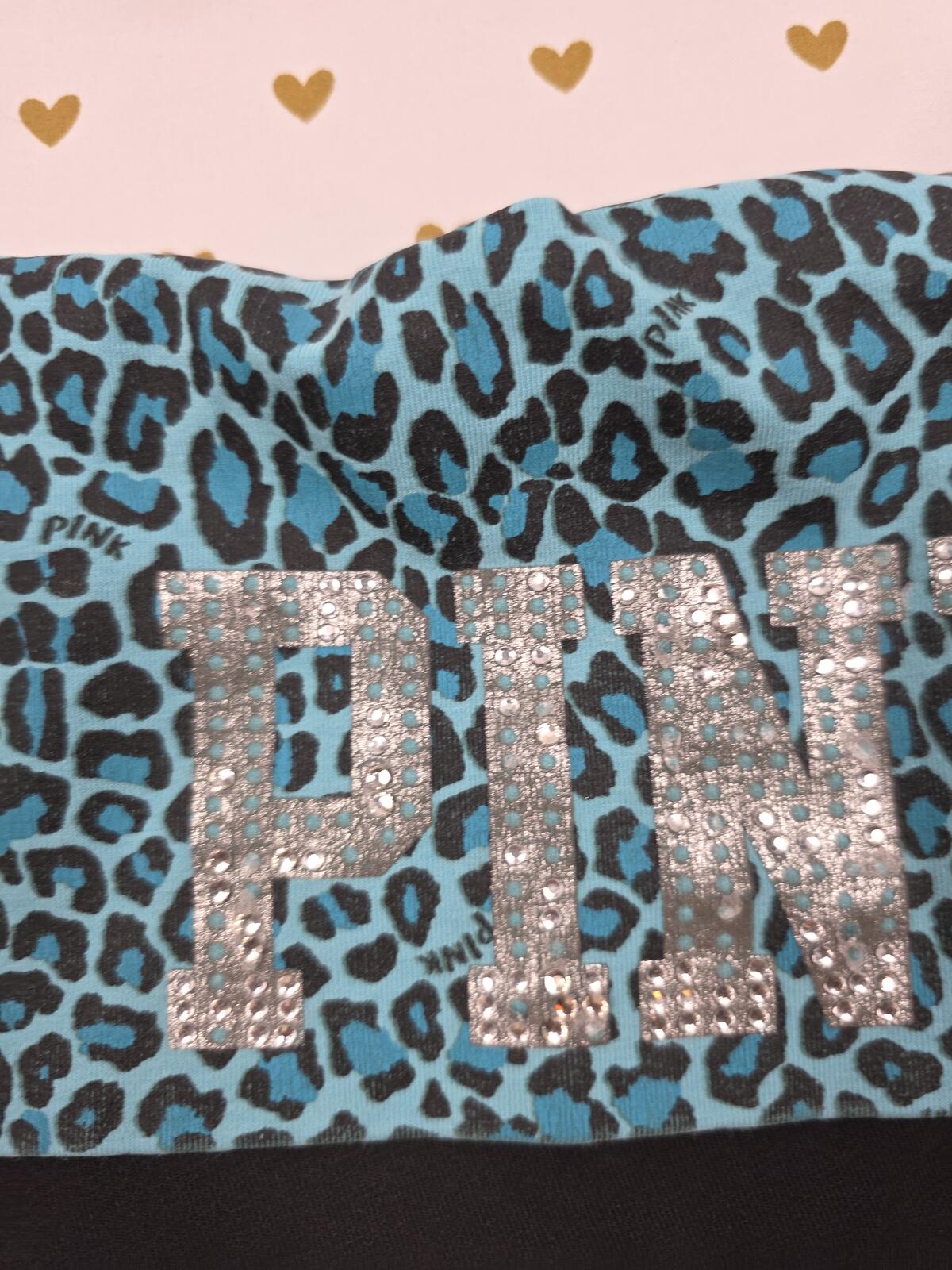 PINK Victoria's Secret Bling Foldover Yoga Shorts Blue Leopard LOVE BLING Y2k S