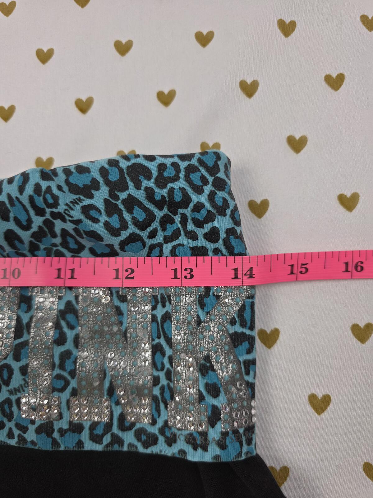 PINK Victoria's Secret Bling Foldover Yoga Shorts Blue Leopard LOVE BLING Y2k S