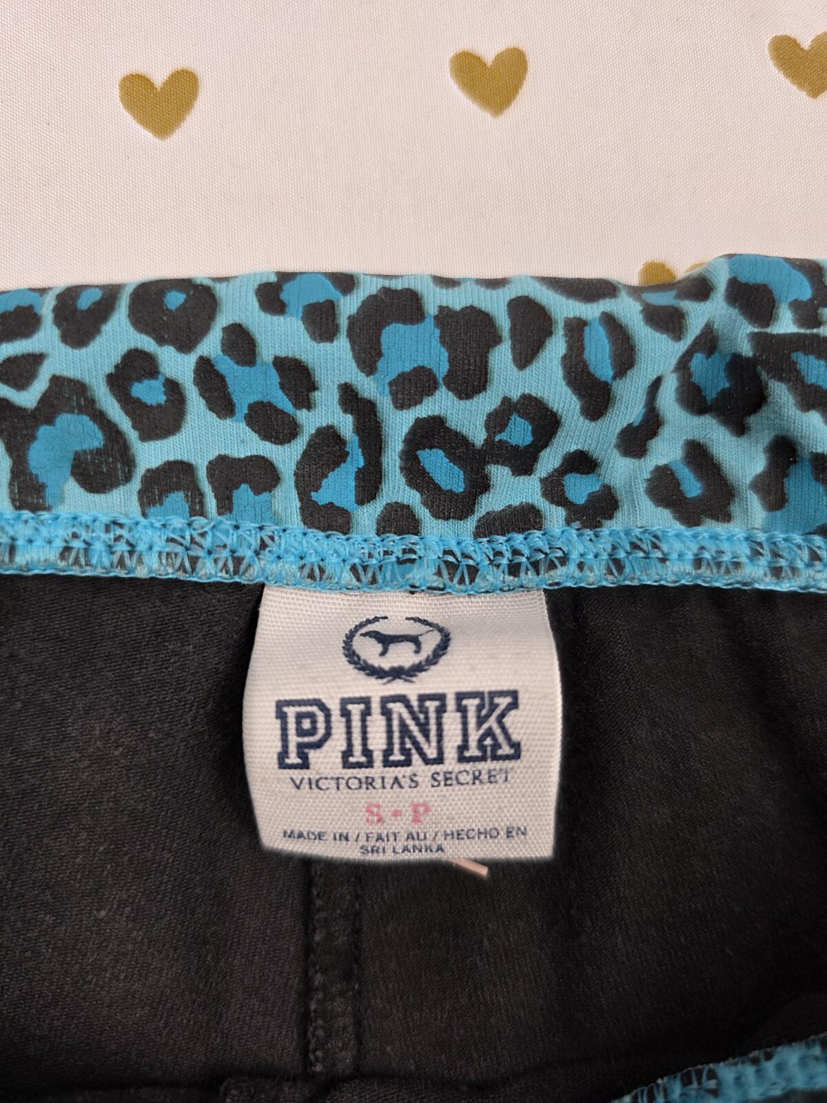 PINK Victoria's Secret Bling Foldover Yoga Shorts Blue Leopard LOVE BLING Y2k S
