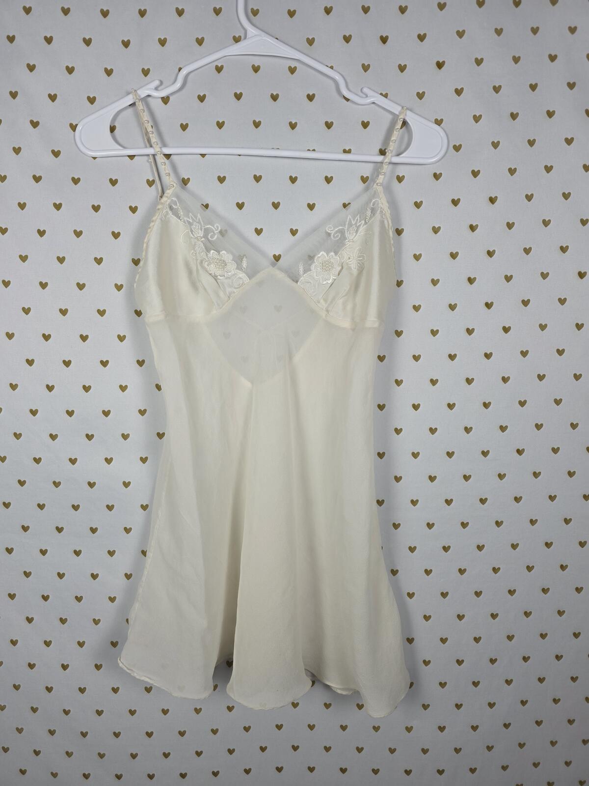 Victorias Secret Vintage SILK BEADED Nightie Slip Dress XS lingerie Dress