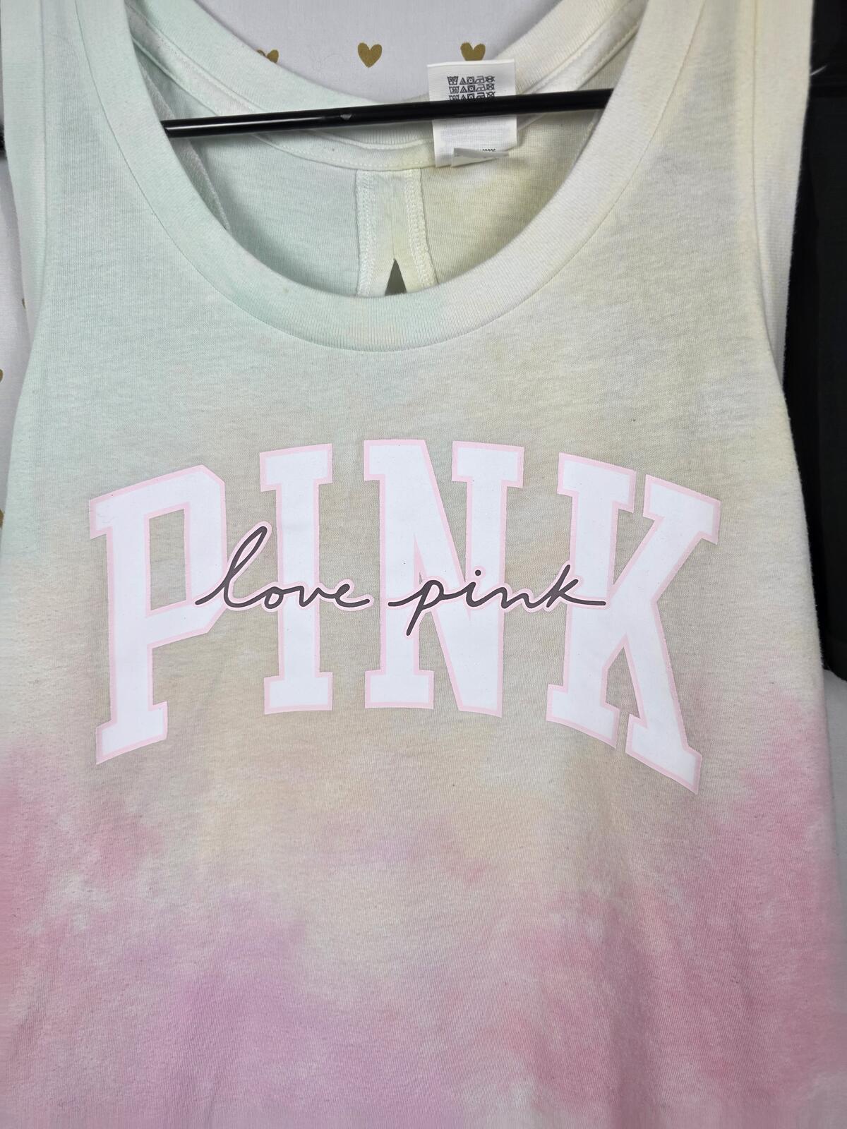 Victorias Secret PINK Watercolor Open Back Logo Tank Top Bike Shorts SET LARGE
