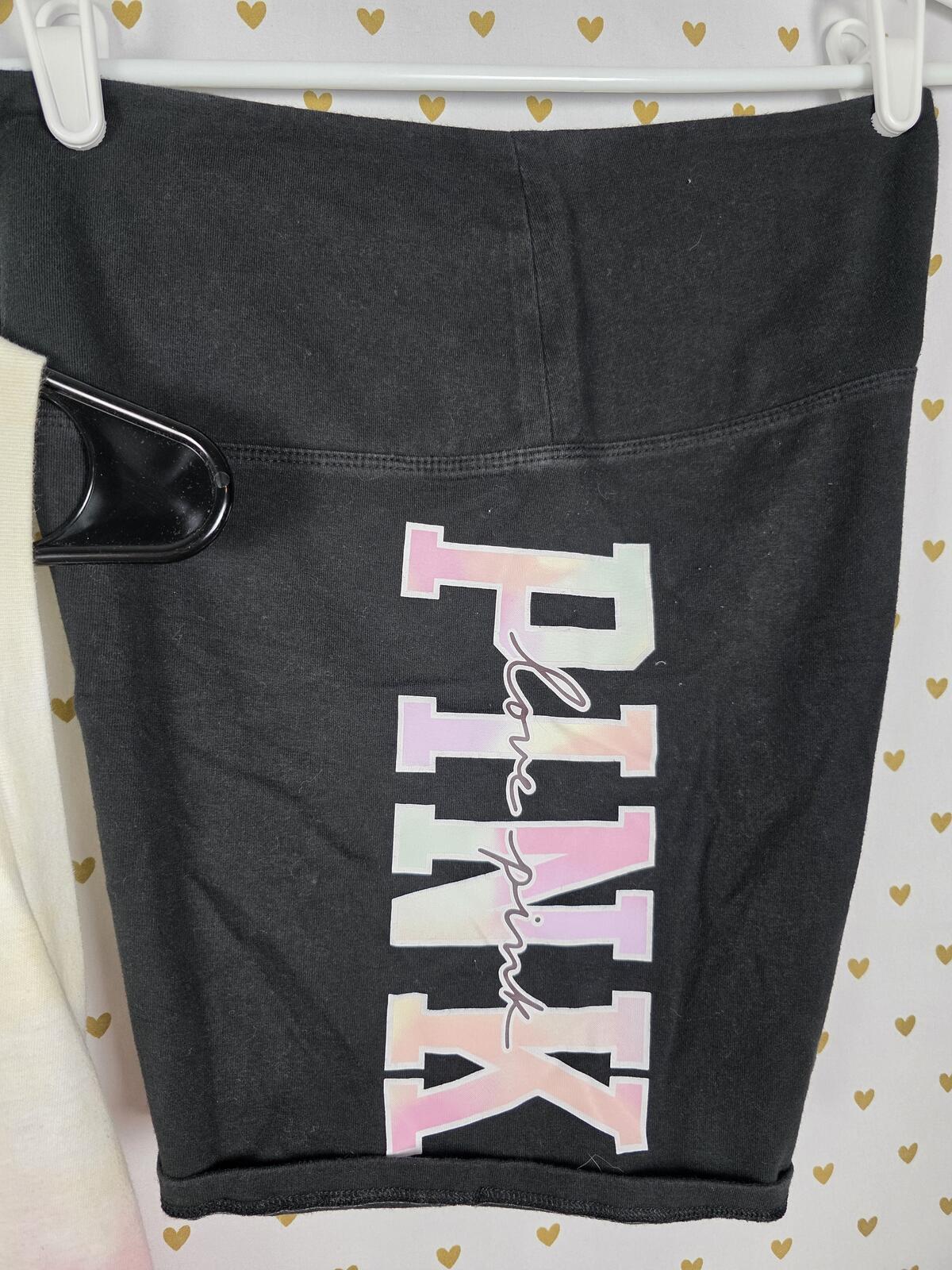 Victorias Secret PINK Watercolor Open Back Logo Tank Top Bike Shorts SET LARGE