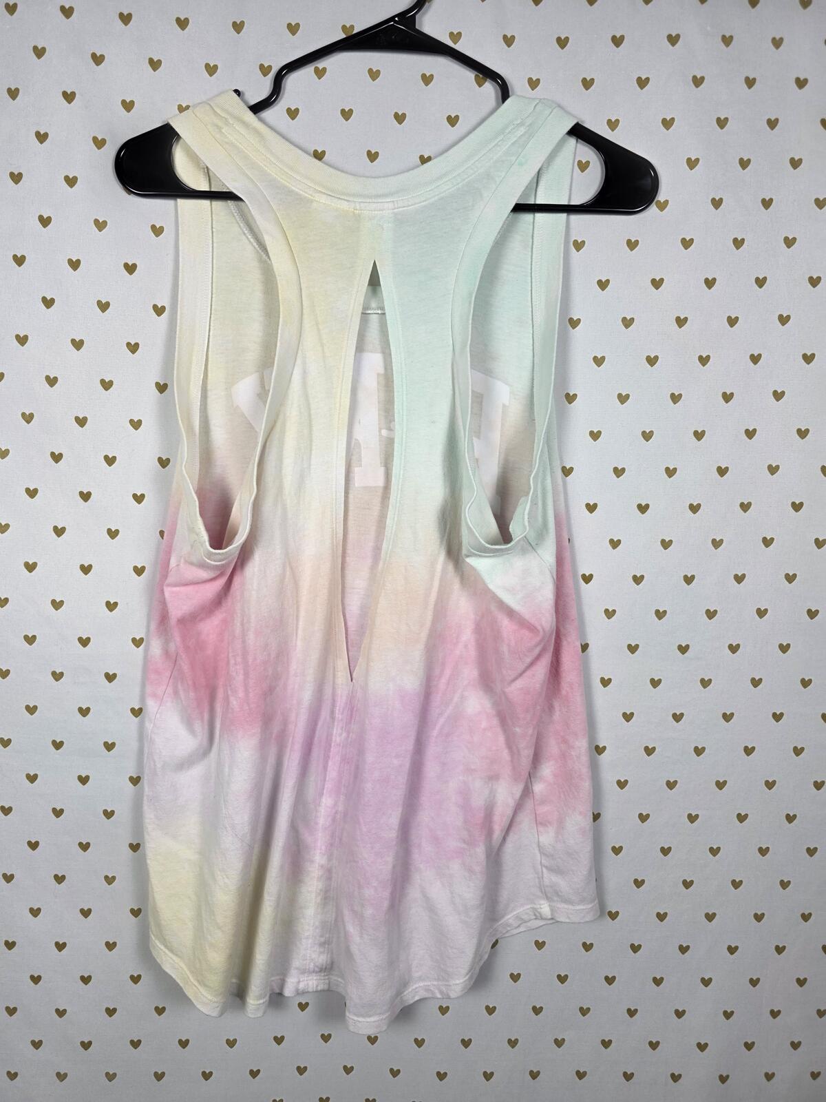 Victorias Secret PINK Watercolor Open Back Logo Tank Top Bike Shorts SET LARGE