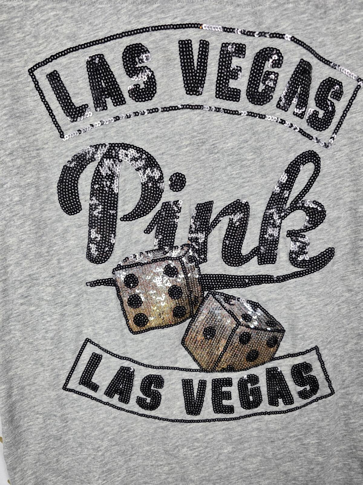 Victorias Secret PINK BLING LAS VEGAS Dice tee shirt Logo V Neck Tee Small