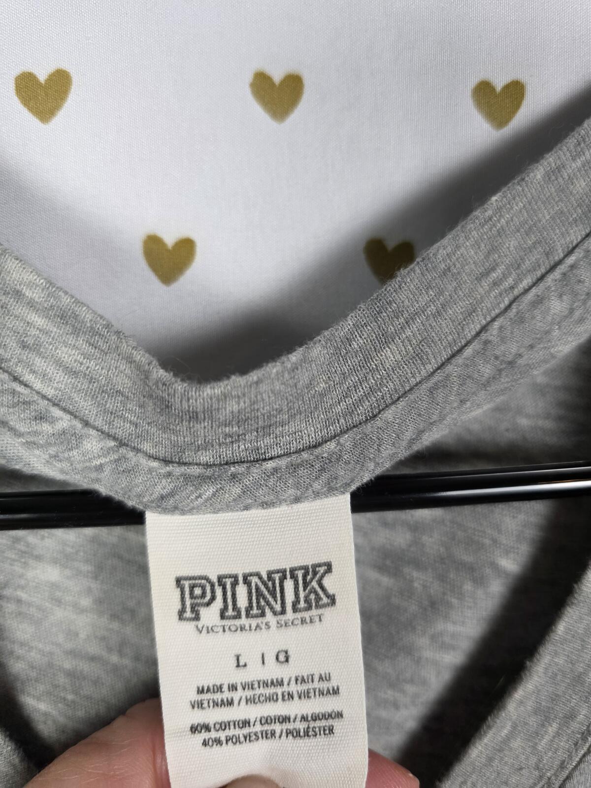 Victorias Secret PINK BLING LAS VEGAS Dice tee shirt Logo V Neck Tee LARGE