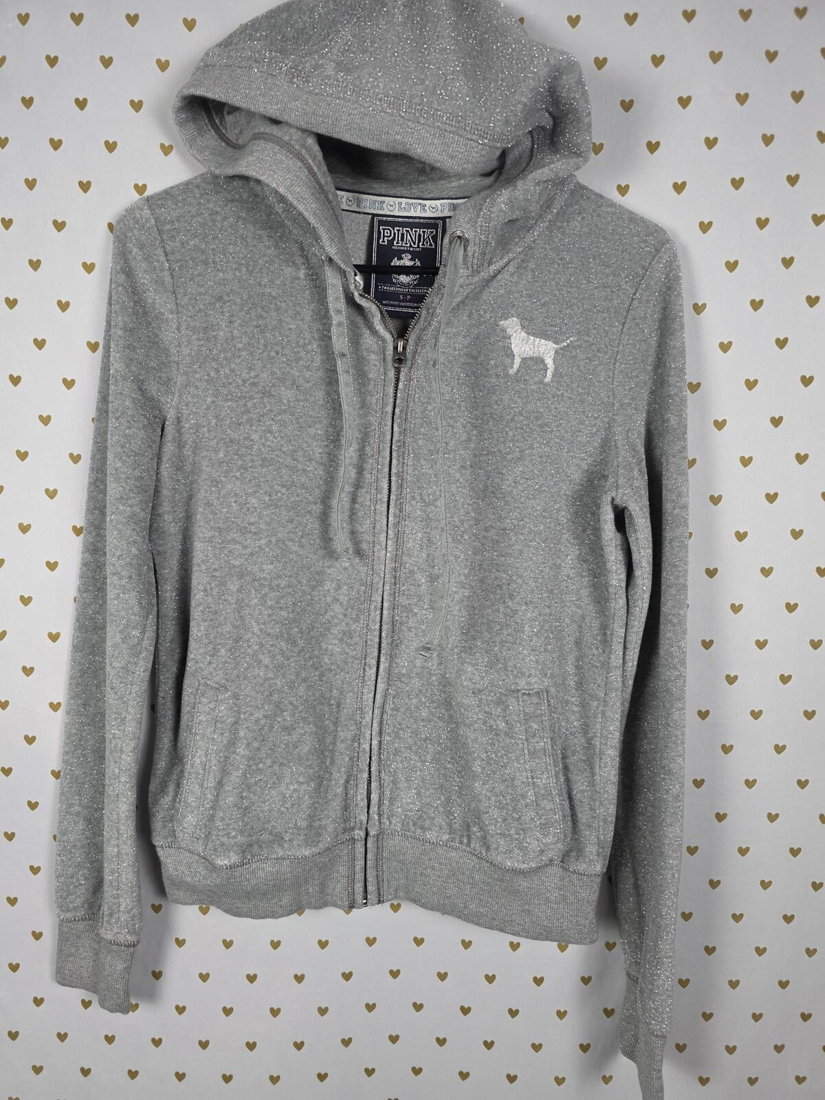Victorias Secret Pink BLING GLITTER Heart Arrow Full Zip Hoodie Jacket SMALL