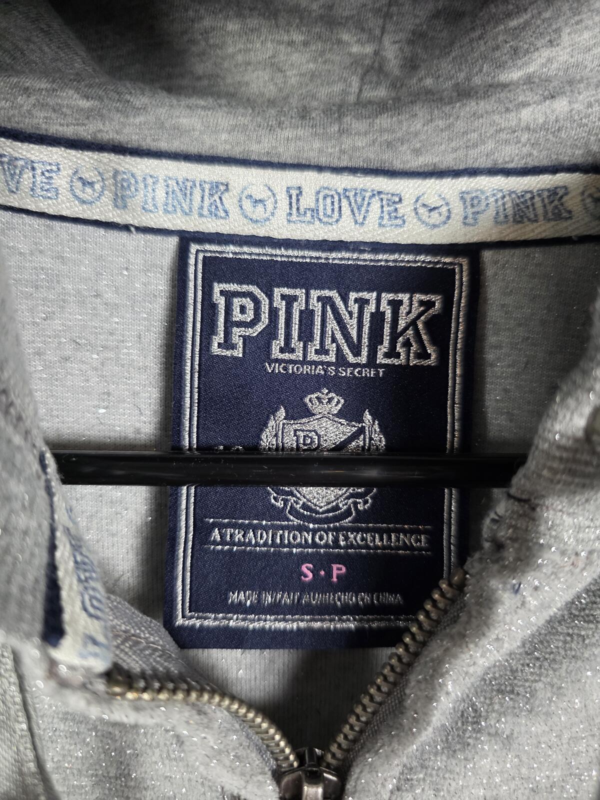 Victorias Secret Pink BLING GLITTER Heart Arrow Full Zip Hoodie Jacket SMALL