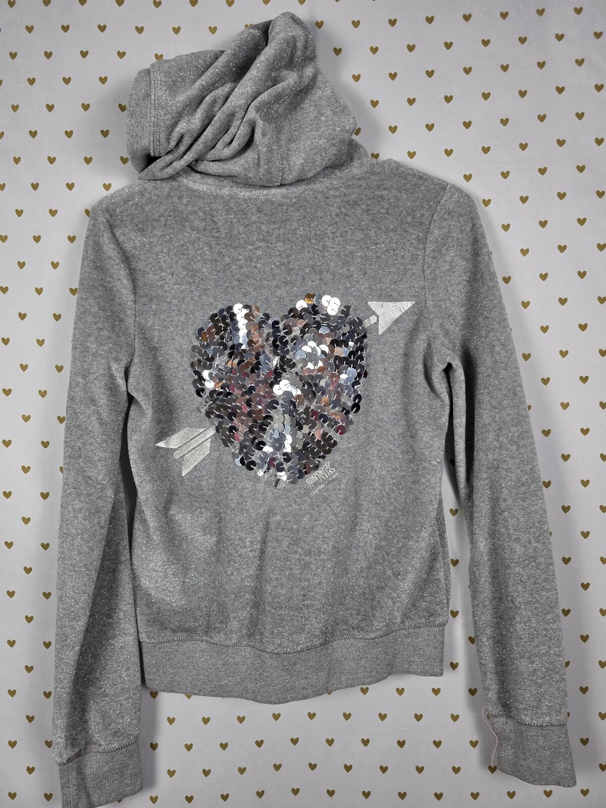Victorias Secret Pink BLING GLITTER Heart Arrow Full Zip Hoodie Jacket SMALL