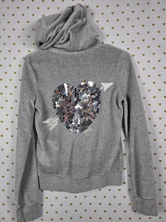 Victorias Secret Pink BLING GLITTER Heart Arrow Full Zip Hoodie Jacket SMALL