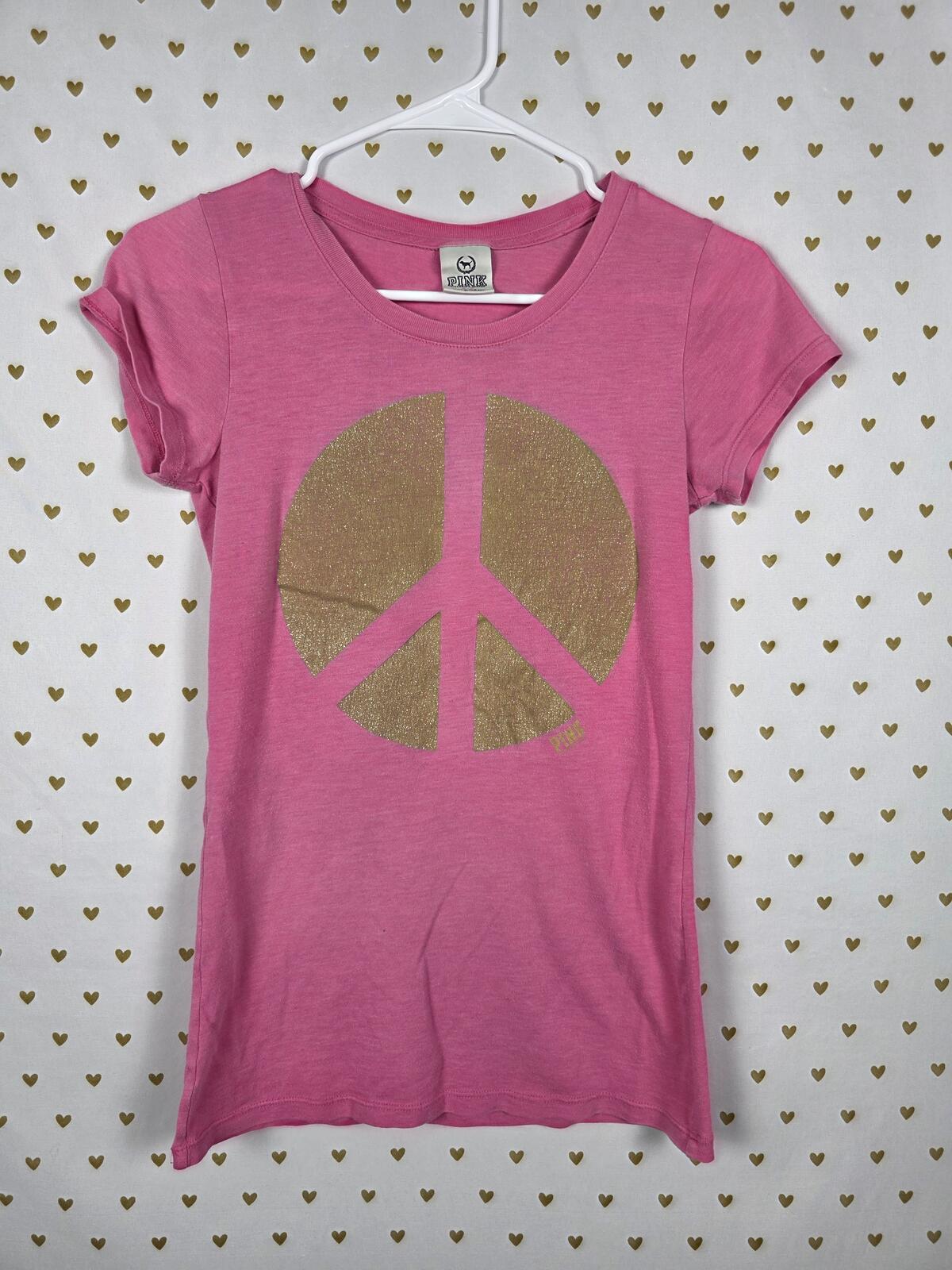 Victorias Secret PINK Bling Y2k PEACE Vintage Tee Shirt SMALL Cotton
