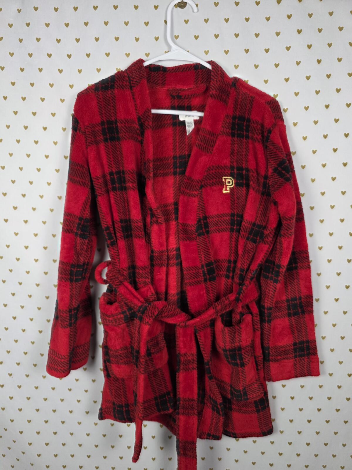 Victorias Secret PINK Fluffy Plaid Buffalo Check warm Fuzzy Robe Bath XS SMALL