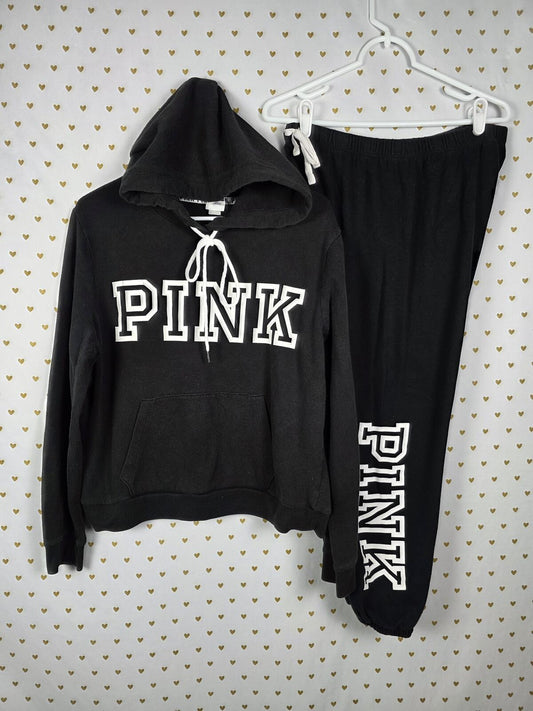 Victorias Secret Pink Logo Hoodie Sweats Joggers SET 2pc Outfit LARGE