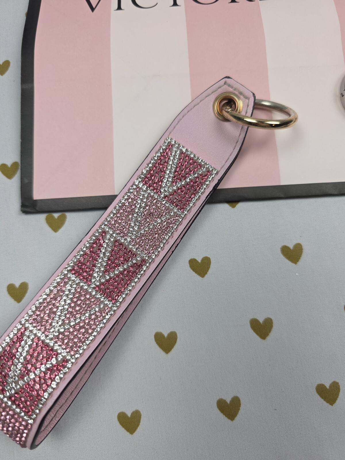 Victoria Secret BLING wristlet strap keychain LOGO Rhinestone wallet SET