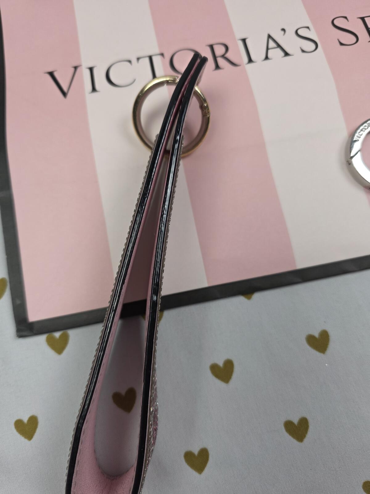 Victoria Secret BLING wristlet strap keychain LOGO Rhinestone wallet SET
