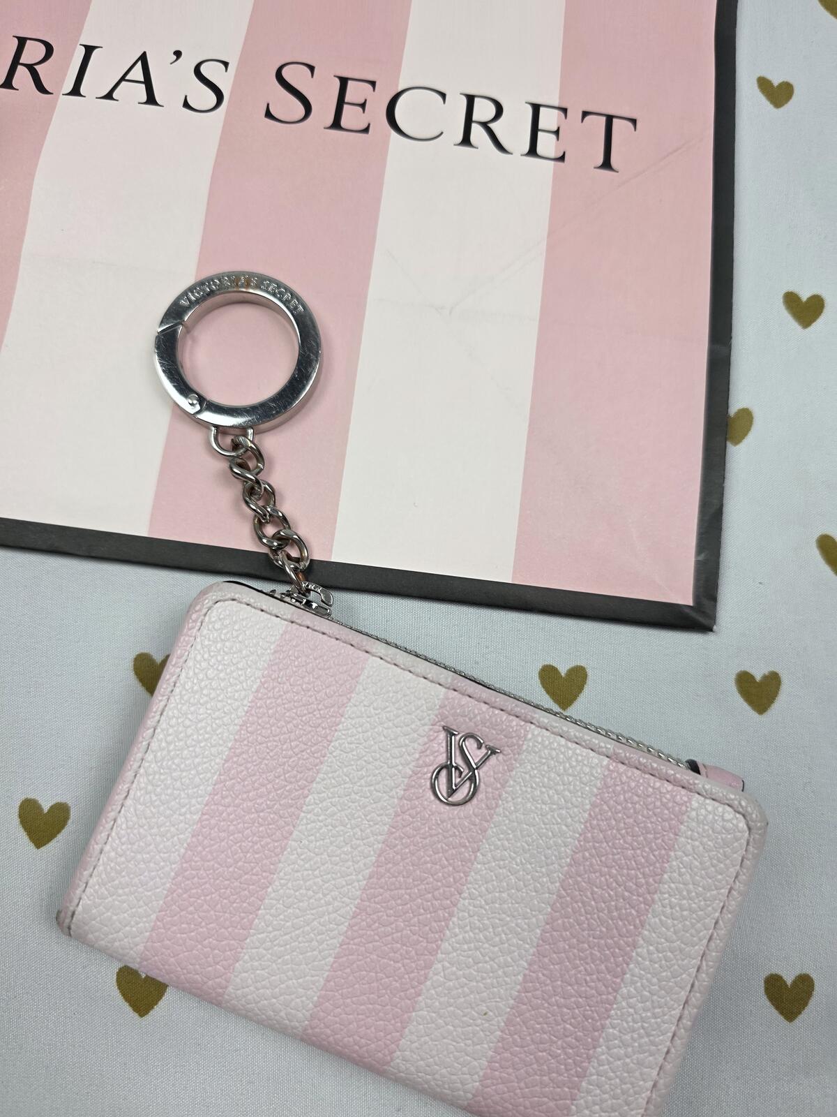 Victoria Secret BLING wristlet strap keychain LOGO Rhinestone wallet SET