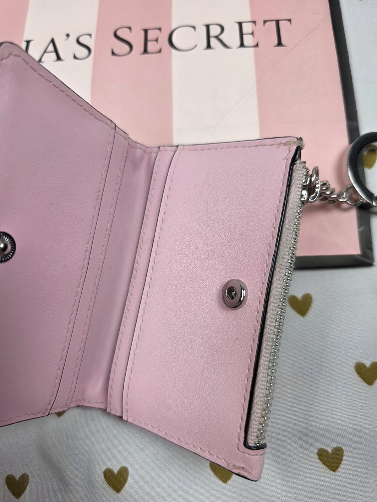 Victoria Secret BLING wristlet strap keychain LOGO Rhinestone wallet SET