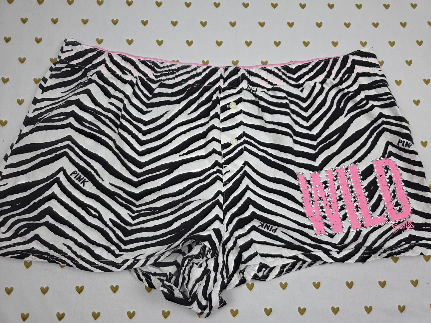 Victorias Secret PINK Rare Bling WILD ZEBRA L Sleep Shorts Boxers Pajama Bottoms