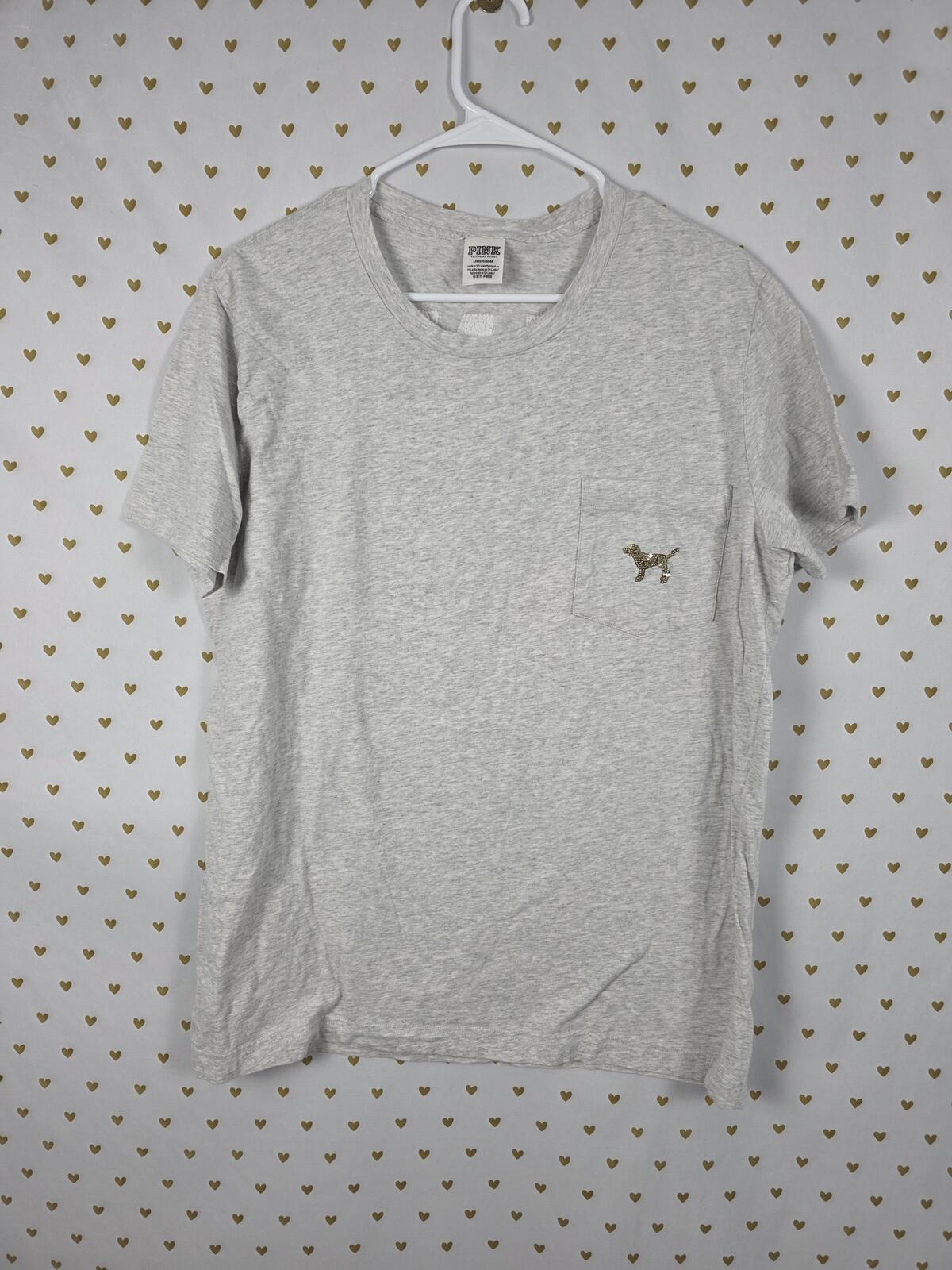 Victorias Secret PINK gold bling crest sequined tee shirt Large