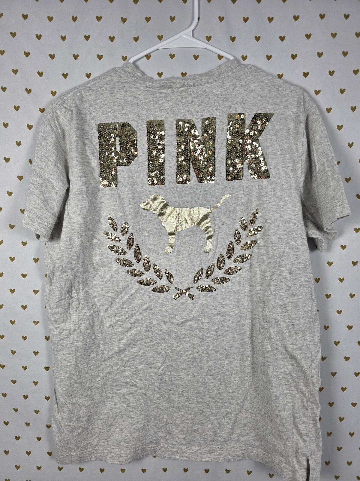 Victorias Secret PINK gold bling crest sequined tee shirt Large
