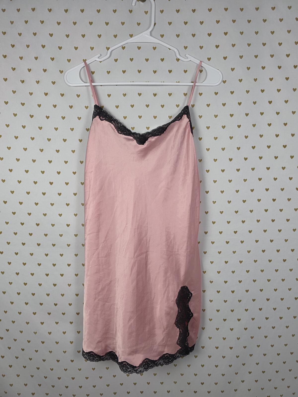 Victorias Secret pink satin slip dress silky nightie lace lined Large