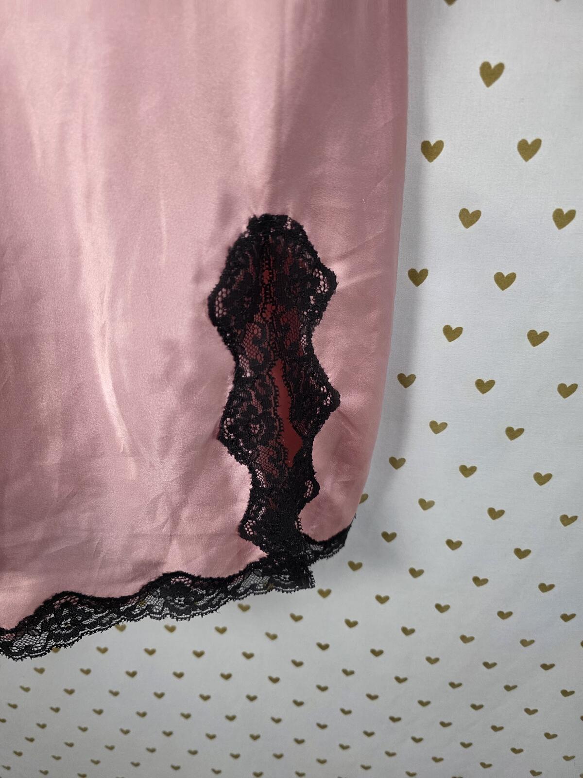 Victorias Secret pink satin slip dress silky nightie lace lined Large