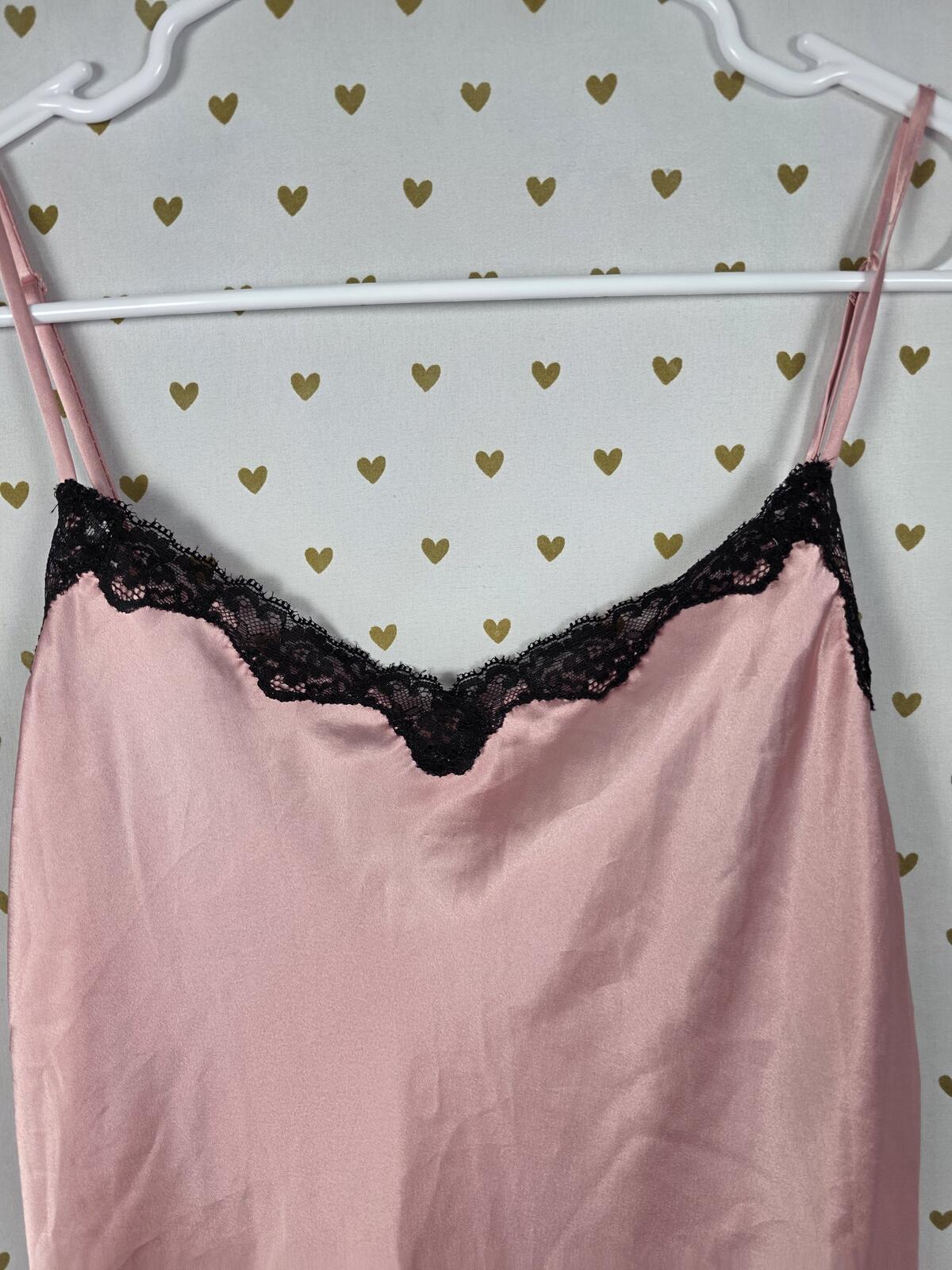 Victorias Secret pink satin slip dress silky nightie lace lined Large