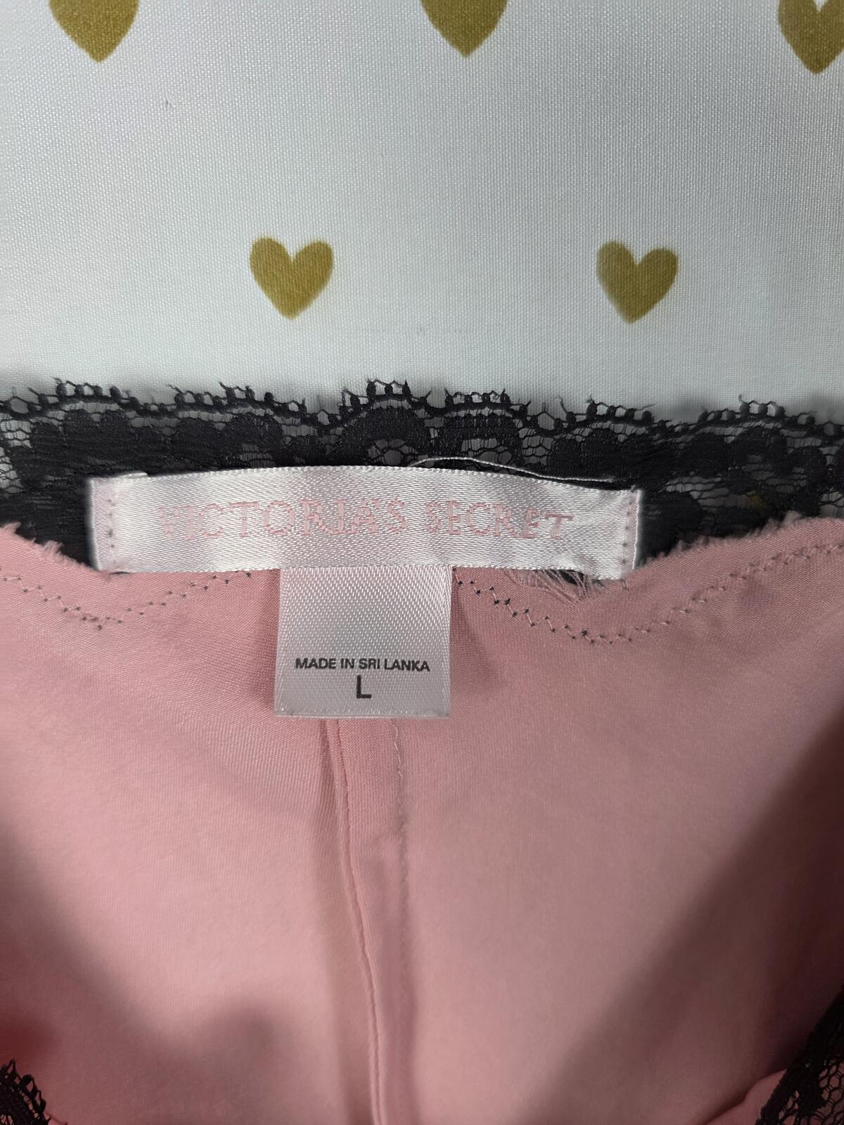 Victorias Secret pink satin slip dress silky nightie lace lined Large