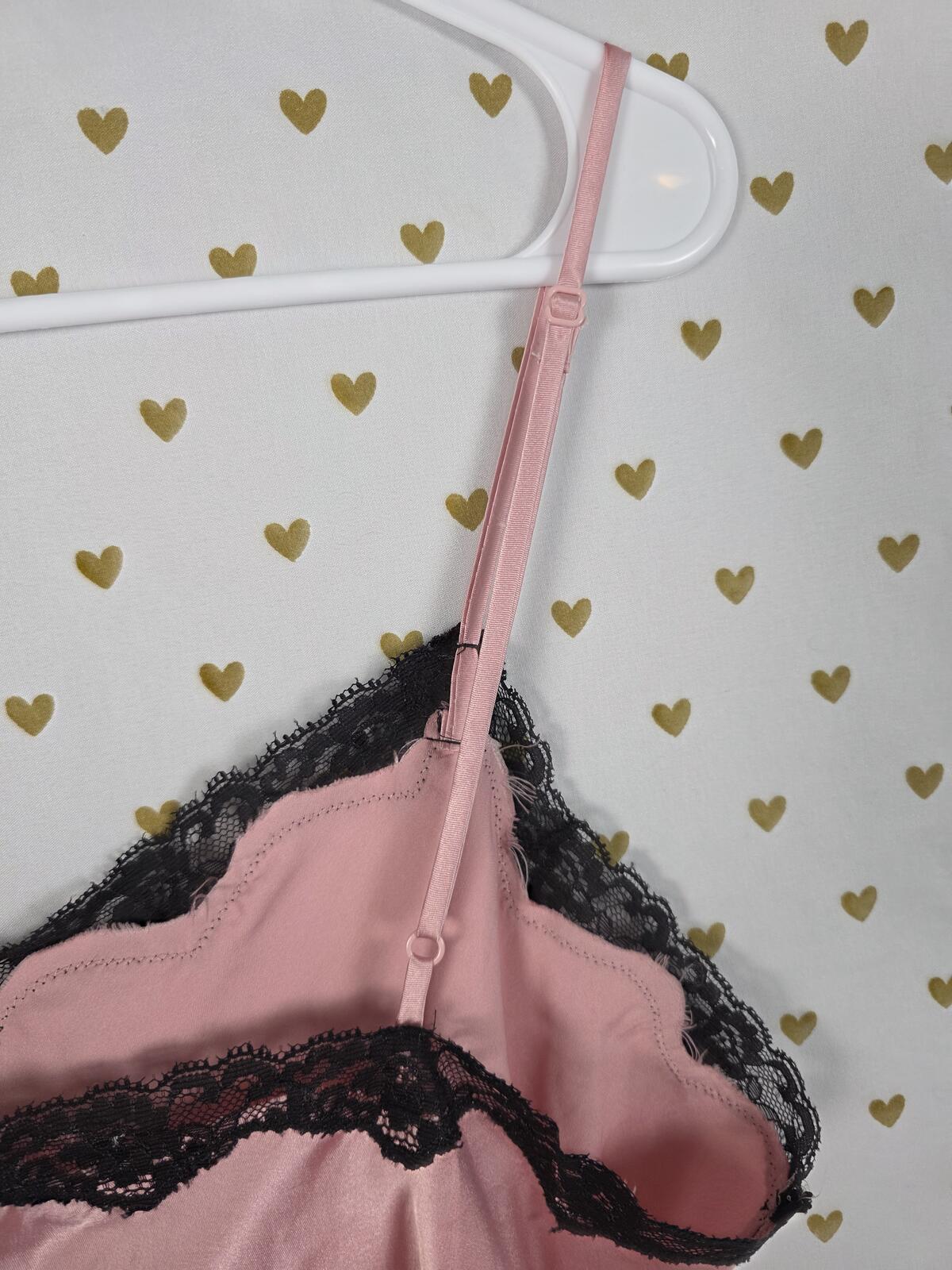 Victorias Secret pink satin slip dress silky nightie lace lined Large