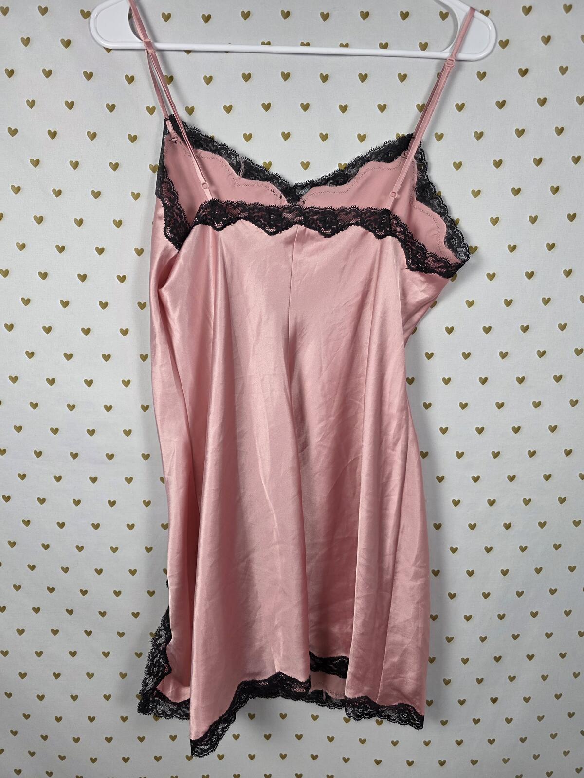 Victorias Secret pink satin slip dress silky nightie lace lined Large