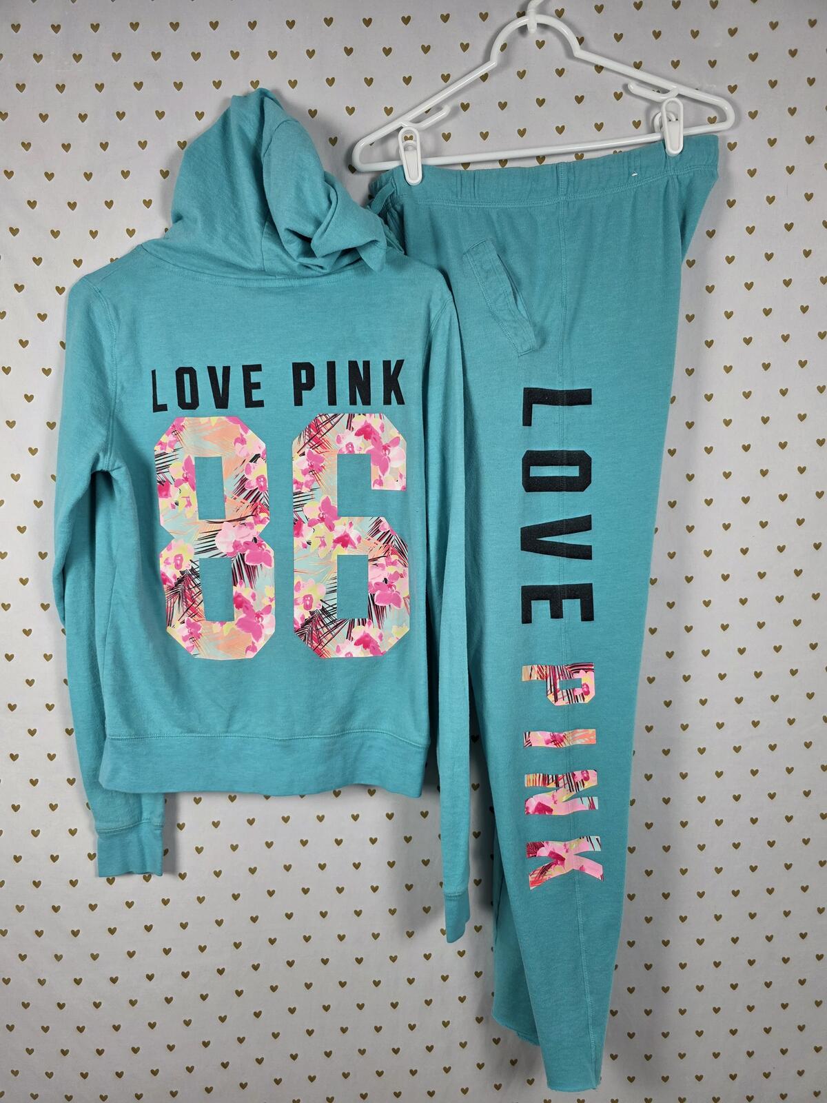 Victorias Secret Pink floral hoodie sweatpants SET 2PC sm DIAPER BUTT boyfriend