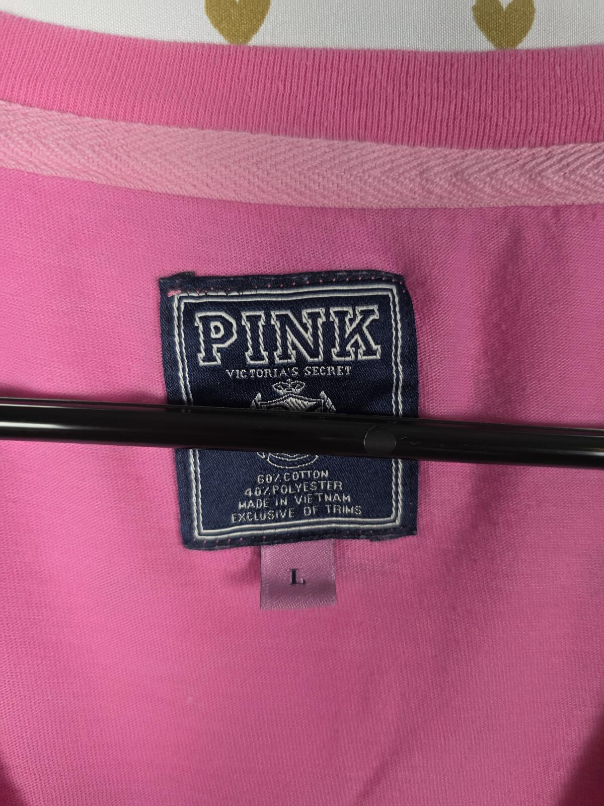Victorias Secret PINK WARM MY HEART NOT MY PLANET V neck tee shirt LARGE VTG