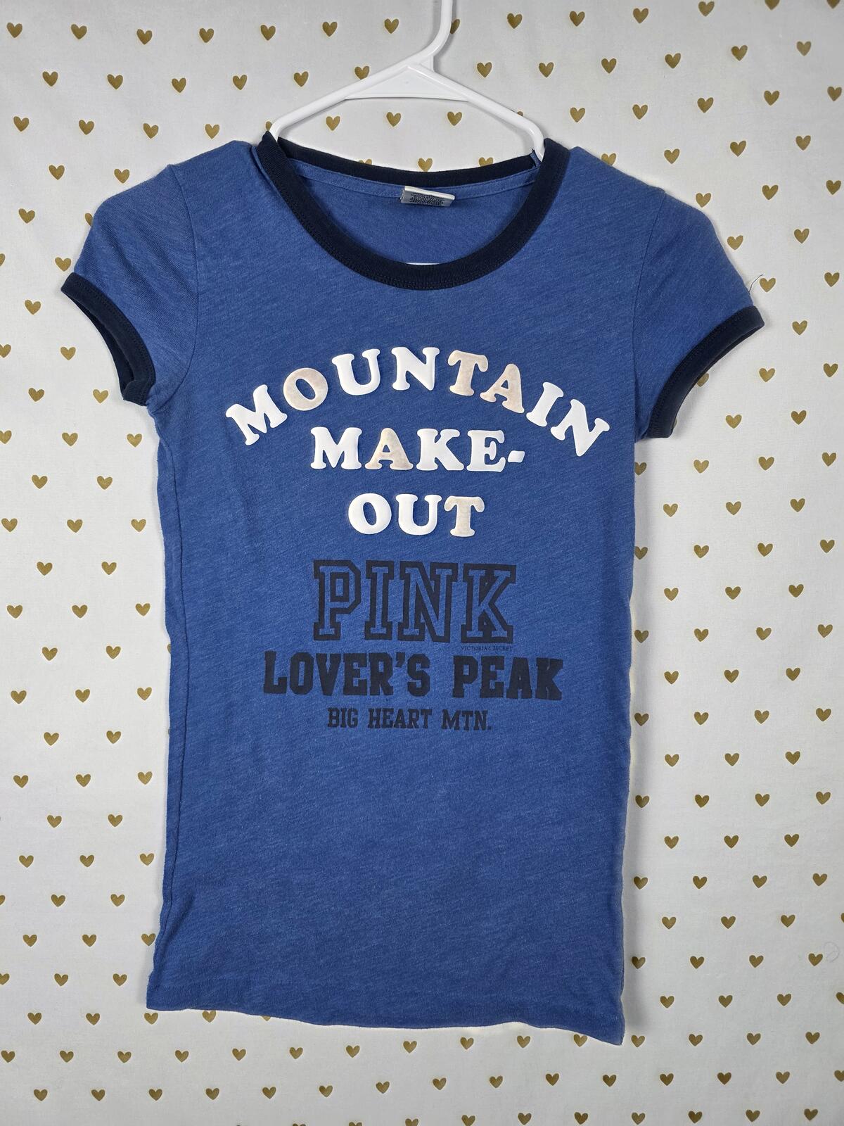 Vintage Victoria's Secret PINK Mountain Make-Out Ringer Tee Blue XS Shirt