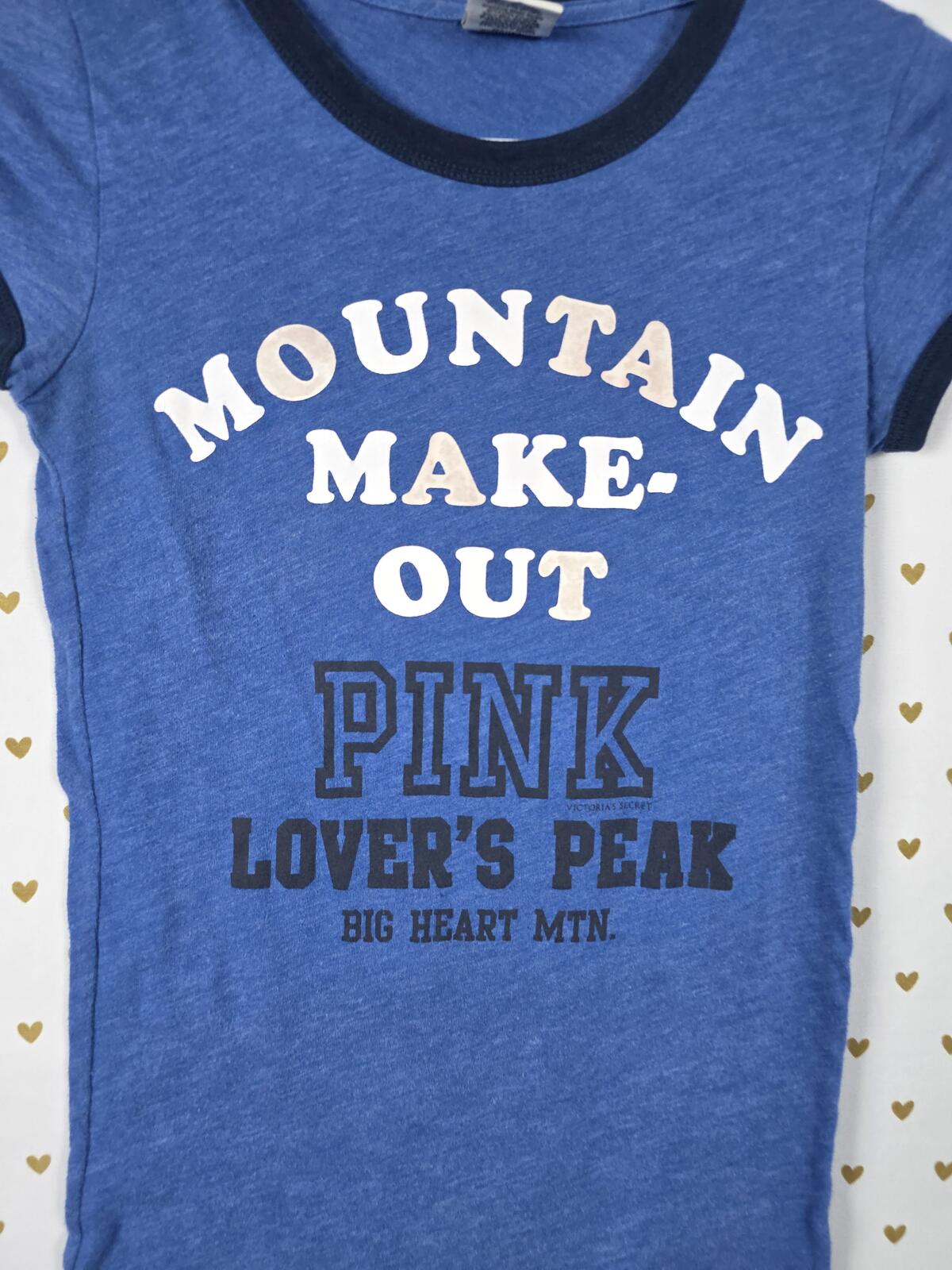 Vintage Victoria's Secret PINK Mountain Make-Out Ringer Tee Blue XS Shirt