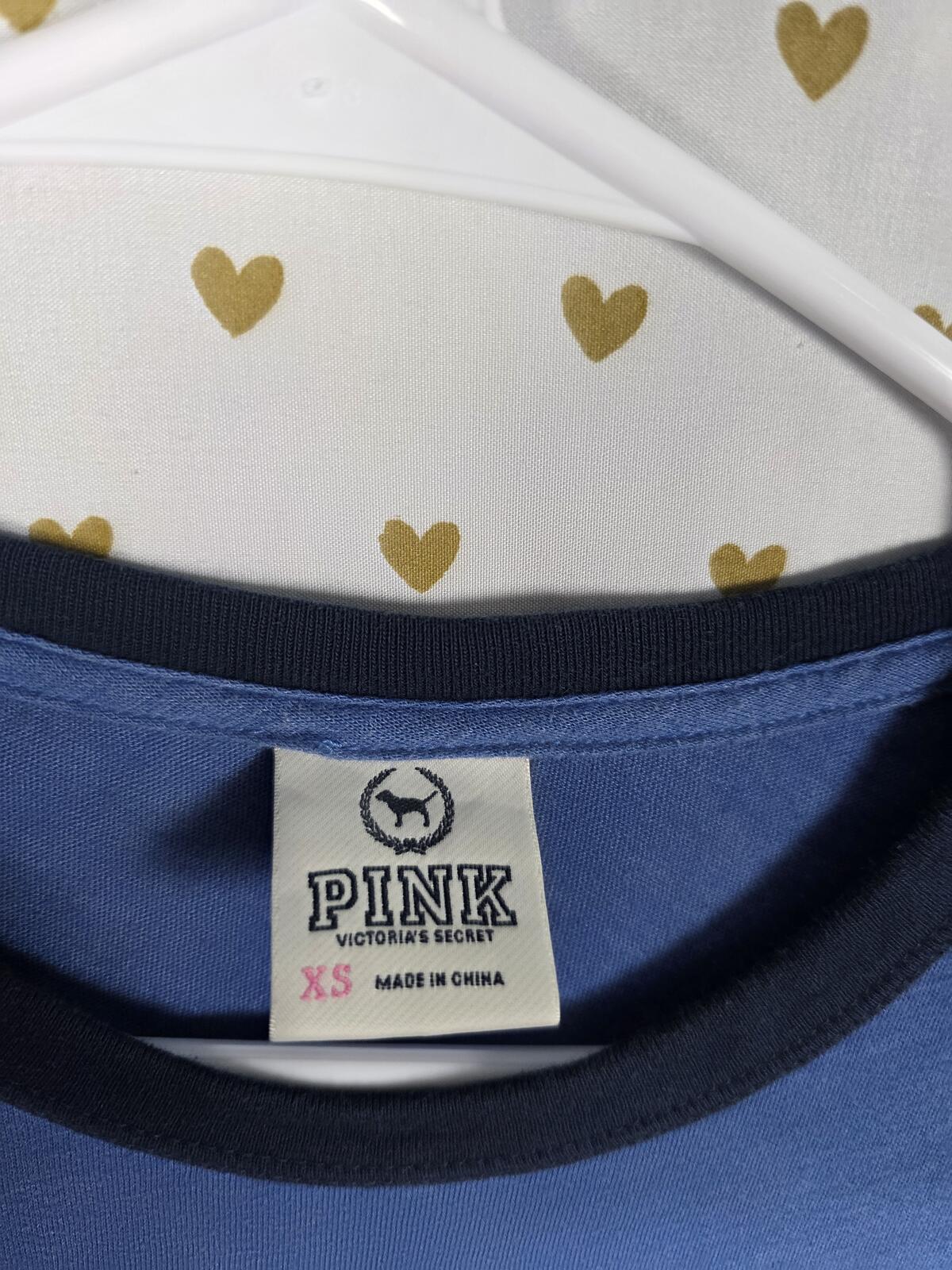 Vintage Victoria's Secret PINK Mountain Make-Out Ringer Tee Blue XS Shirt