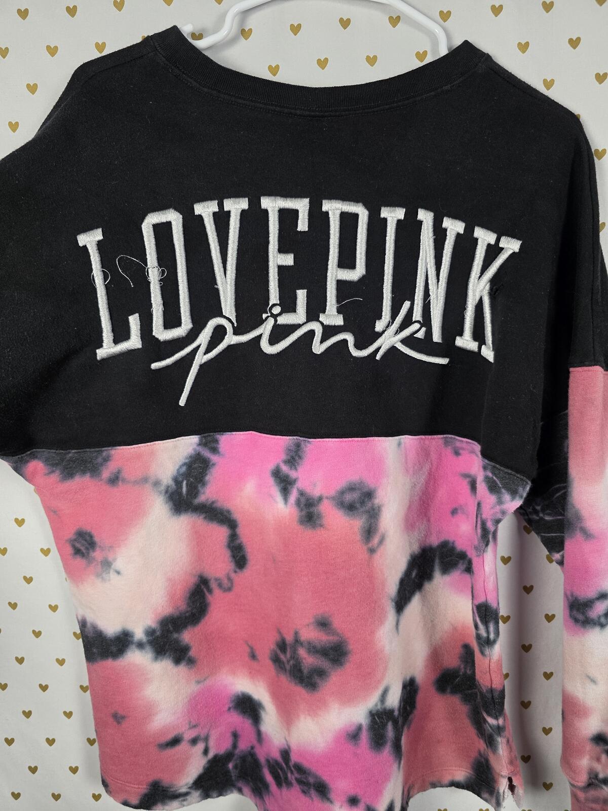 Victorias Secret Pink Embroidered Oversized Colorblock Tye Dye Sweater Shirt SM