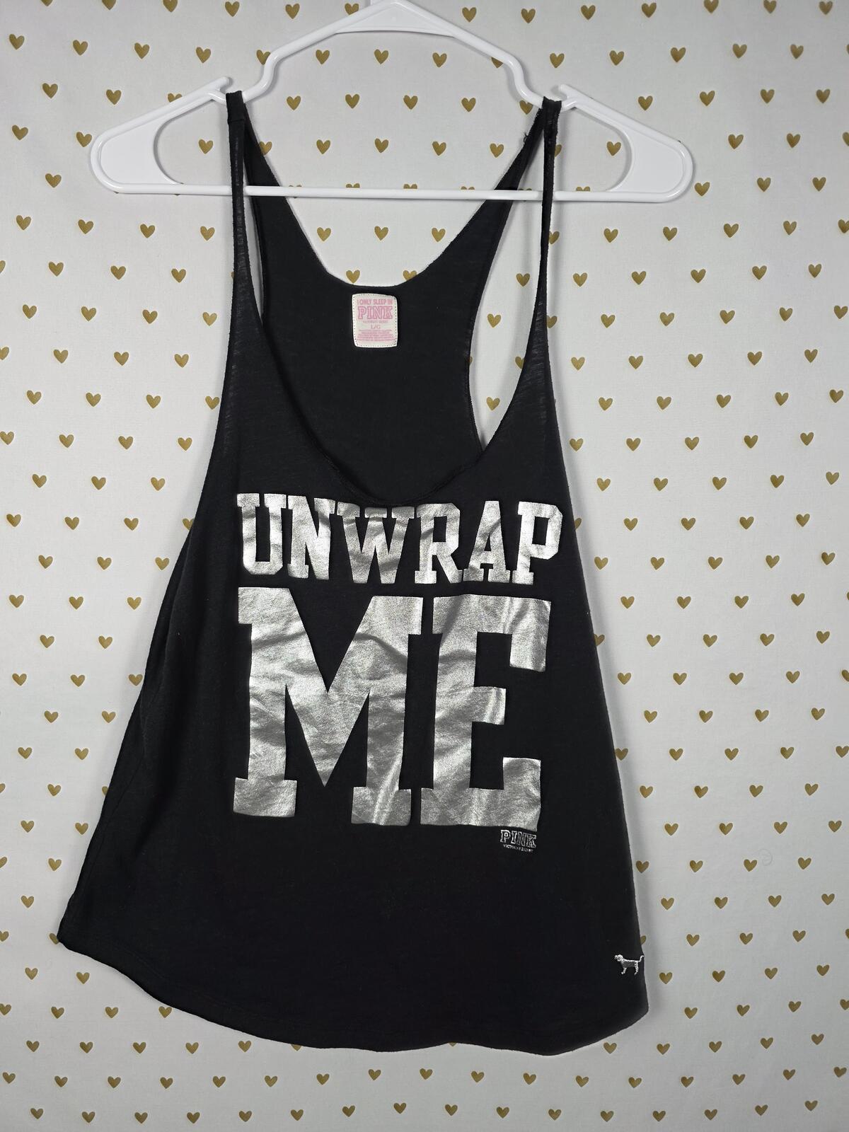 Vintage Victoria's Secret PINK Unwrap Me Silver Foil Racerback Sleep Tank Top L